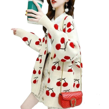Cherry Pattern Korean Style Knitted Ladies Cardigan Casual Kawaii Harajuku Fruit Geek Chic from NSE Imports #2.
